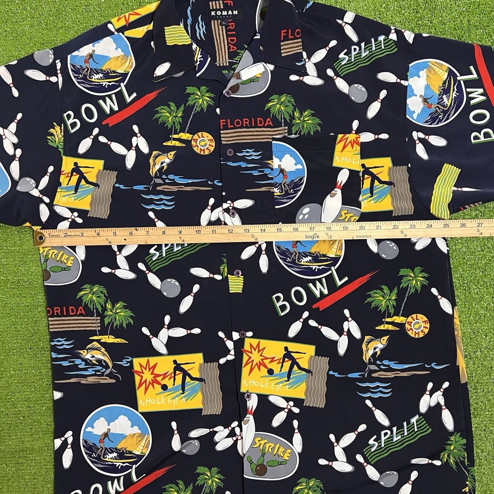 Y2K bowling button down shirt LG oversized dad shirt y2k Casual beach Vintage - Picture 5 of 6